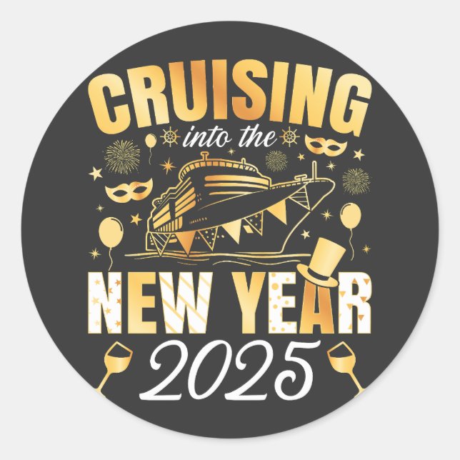 Sticker Rond Croisière sur la croisière du Nouvel An 2025 (Devant)
