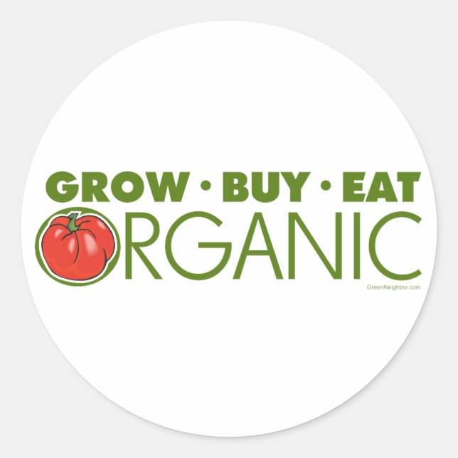 Sticker Rond Croissance, Acheter, Manger Bio (Devant)