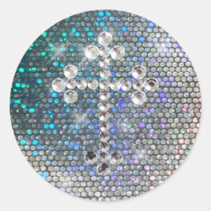 Sticker Rond Croix argentée imprimée de Bling
