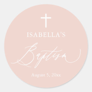 Sticker rond croix blanche rose Dusty