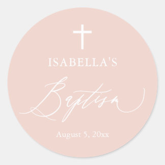 Sticker rond croix blanche rose Dusty