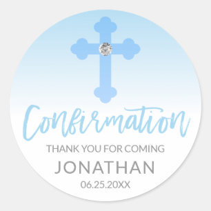 Sticker Rond Croix Bleue blanche CONFIRMATION Merci garçon