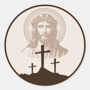 Sticker Rond Croix Calvaire Jésus Foi Chrétienne Religieuse