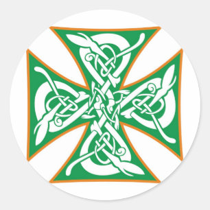 Sticker Rond Croix celtique de fer orange/vert