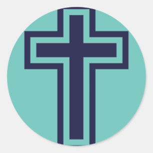 Sticker Rond Croix chrétienne bleue différentes variantes