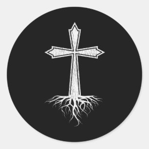 Sticker Rond Croix Chrétienne Enracinée En Jésus-Christ