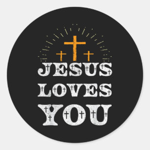 Sticker Rond Croix chrétienne Jésus vous aime Foi 
