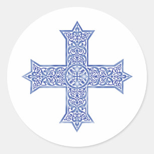 Sticker Rond Croix copte d'art en Lapis Bleu Premium
