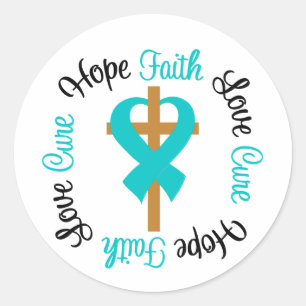 Sticker Rond Croix d'amour d'espoir de foi de Cancer ovarien