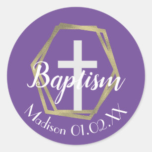 Sticker Rond Croix de baptême en feuille d'or minimaliste au no