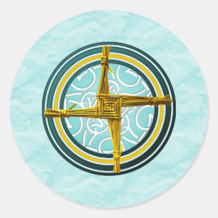 Sticker Rond Croix de Brigid jaune sur le bleu