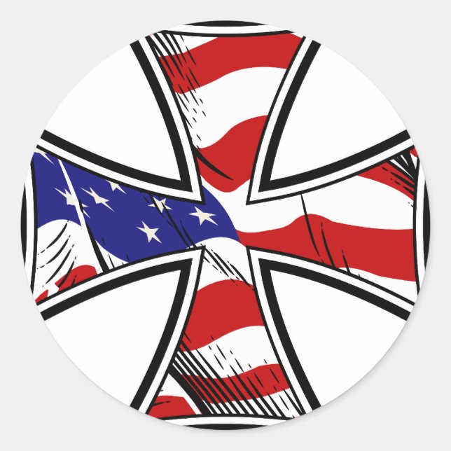 Sticker Rond Croix de fer avec drapeau américain (Devant)