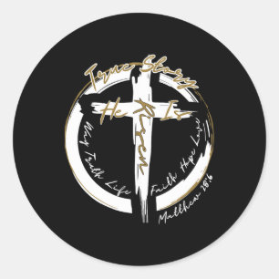 Sticker Rond Croix de Pâques Il Est Ressuscité Jésus Christian