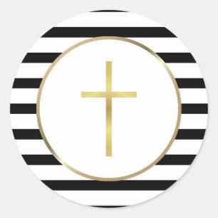 Sticker Rond Croix d'or Bande noire et blanche