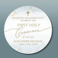 Croix d'or bleu garçon Première communion sainte