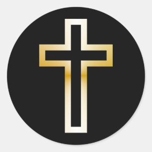 Sticker Rond Croix en or ou argent bleu noir