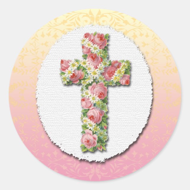 Sticker Rond Croix florale de rose Roses et marguerites (Devant)