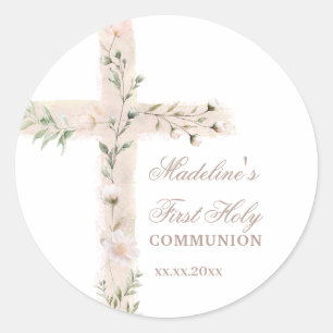 Sticker Rond croix florale Première communion