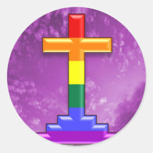 Sticker Rond Croix gay pride