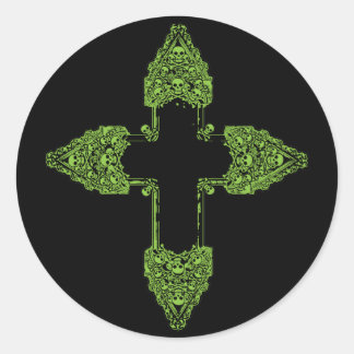 Sticker Rond Croix gothique verte ornée