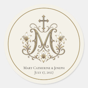 Sticker Rond Croix Monogramme de Marie en Or