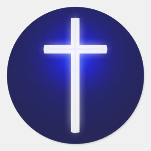 Sticker Rond Croix religieuse blanche   Christian Navy Bleu