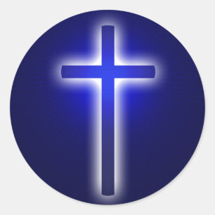 Sticker Rond Croix religieuse blanche   Christian Navy Bleu