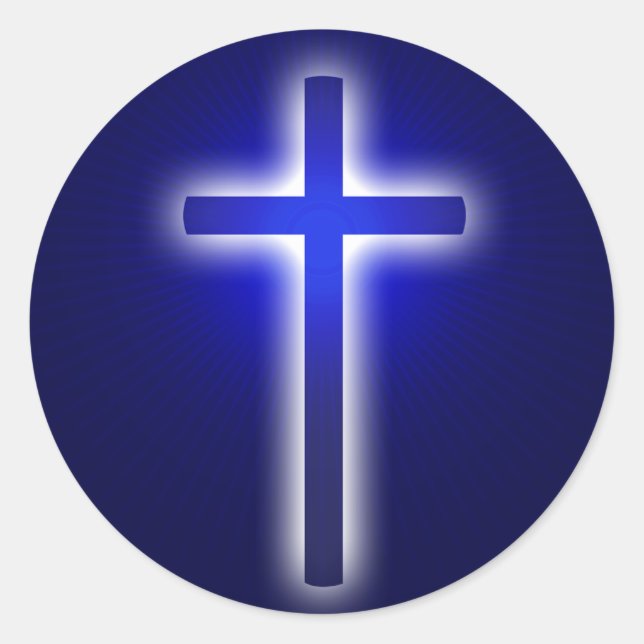 Sticker Rond Croix religieuse blanche | Christian Navy Bleu (Devant)
