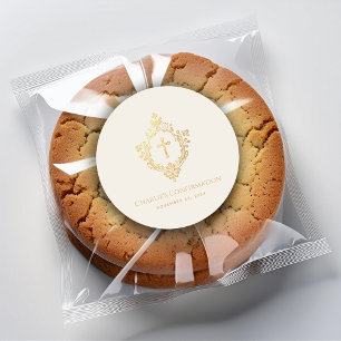 Sticker Rond Croix Religieuse de Confirmation Faux Or Crête Ivo