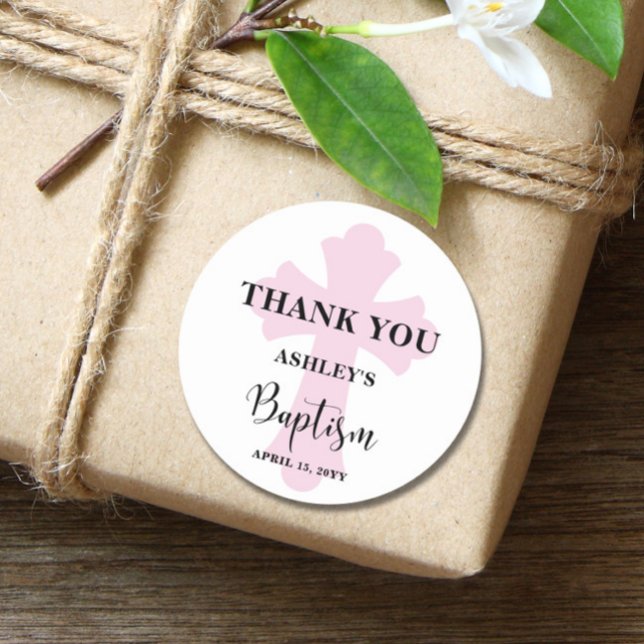 Sticker Rond Croix rose Baptême (Créateur téléchargé)