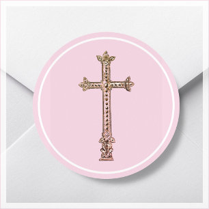 Sticker Rond Croix rose élégante