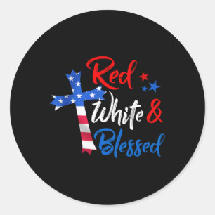 Sticker Rond Croix Rouge Blanc & Béni 4 juillet Hommes Femm