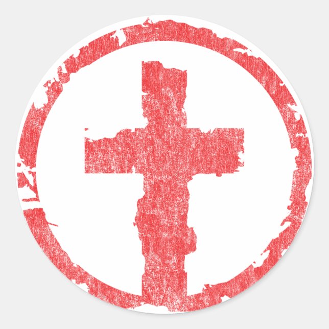 Sticker Rond Croix Rouge Grunge Vintage (Devant)