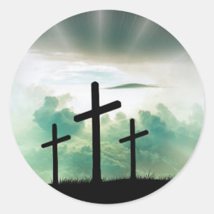 Sticker Rond Croix triple avec fond de ciel bleu