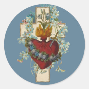 Sticker Rond Croix Vierge Marie Immaculée Coeur Religieux
