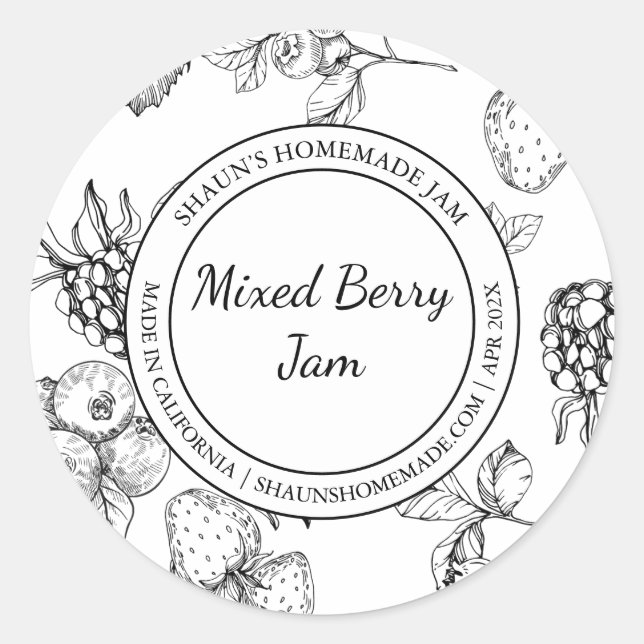 Sticker Rond Croquis à la confiture de baies mélangées étiquett (Devant)