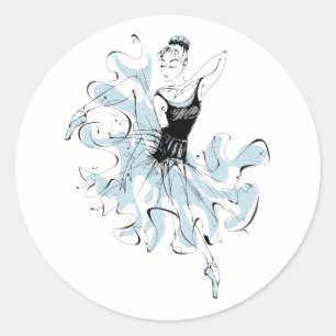 Sticker Rond Croquis Ballerina en bleu