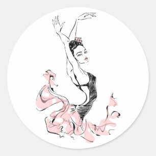 Sticker Rond Croquis Ballerina en rose
