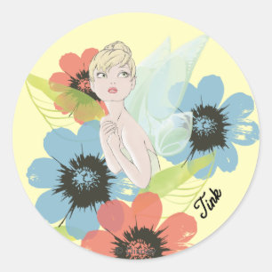 Sticker Rond Croquis Bell Tinker Avec Fleurs Cosmos