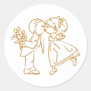 Sticker Rond Croquis Kissing Couple