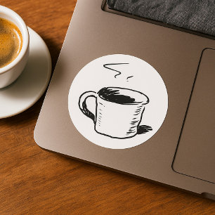 Sticker Rond Croquis minimaliste pour la pâte à café tirée à la