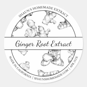 Sticker Rond Croquis noir et blanc Gingembre Extrait racine éti