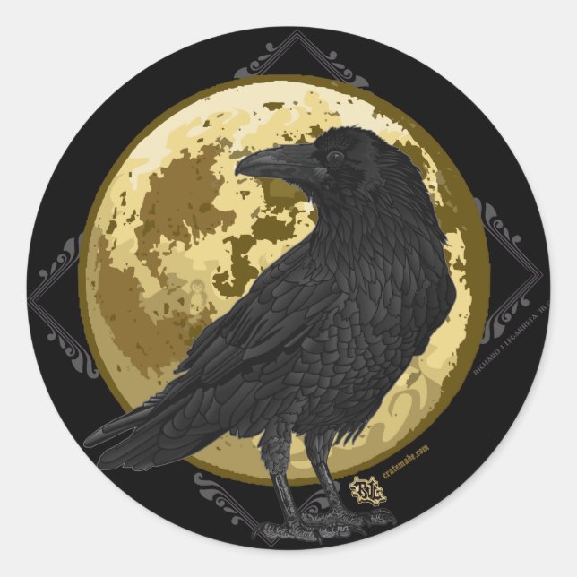 Sticker Rond Crow et la Lune conception 1 (Devant)