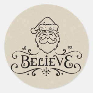 Sticker Rond CROYANCE Rustique PÈRE NOËL Noël Faveur Vacances F