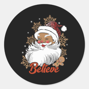 Sticker Rond Croyez Afro Père Noël African American Christmas B