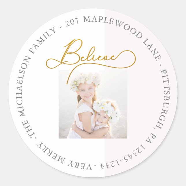 Sticker Rond Croyez avec Blush Stripe Photo Adresse de retour (Devant)