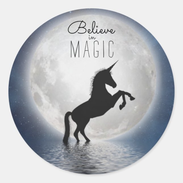 Sticker Rond "Croyez en la magie" Black Unicorn Moonlight (Devant)