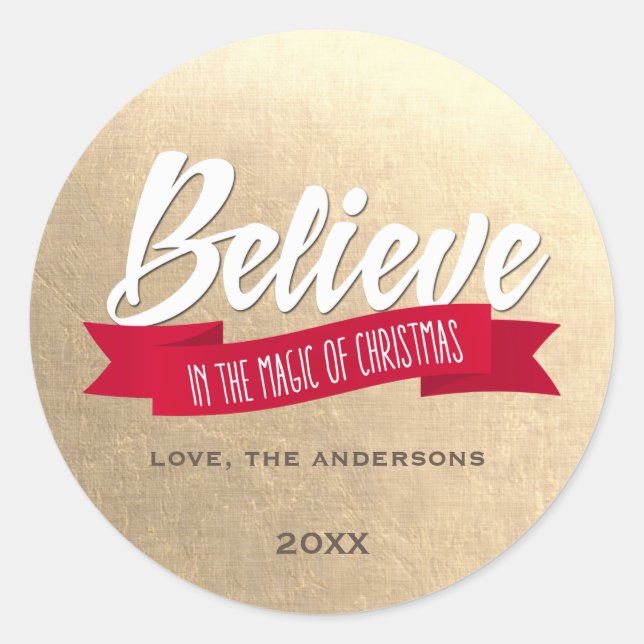 Sticker Rond Croyez en la magie de l'or personnalisé de Noël (Devant)