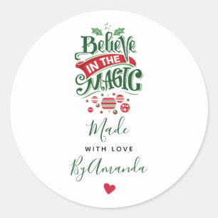 Sticker Rond Croyez en le Noël magique fait avec amour