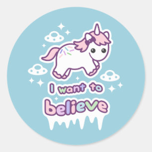 Sticker Rond Croyez en licornes et aliens